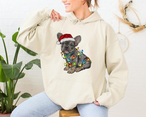 Bulldog Hoodie, Christmas Dog Hoodie, Bulldog Christmas lights Hoodie, Woman s Christmas hoodie, Dog lover Hoodie