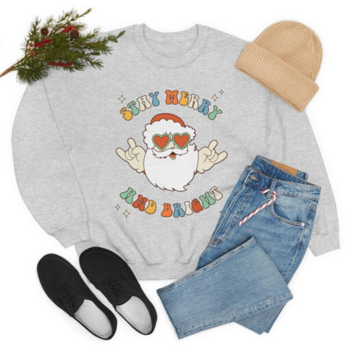 Stay Merry and Bright Sweatshirt, Vintage Christmas Sweatshirt, Retro Santa Sweatshirt, Merry and Bright Sweatshirt