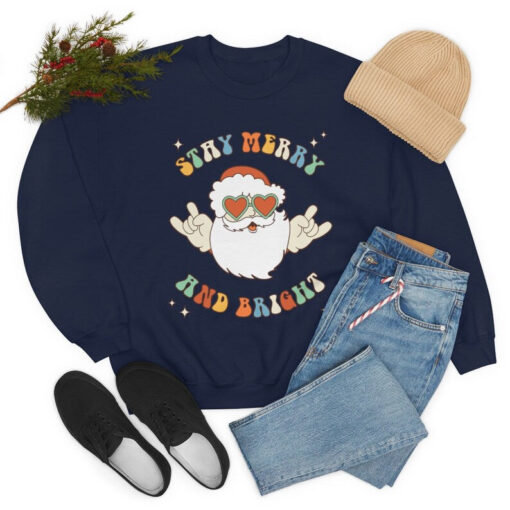 Stay Merry and Bright Sweatshirt, Vintage Christmas Sweatshirt, Retro Santa Sweatshirt, Merry and Bright Sweatshirt