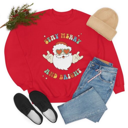 Stay Merry and Bright Sweatshirt, Vintage Christmas Sweatshirt, Retro Santa Sweatshirt, Merry and Bright Sweatshirt