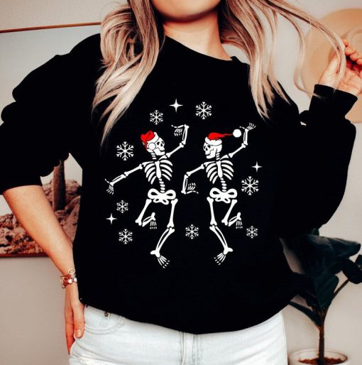 Christmas Skeleton Sweatshirt, Christmas Dancing Skeleton Sweatshirt, Merry Christmas Skeleton Sweater