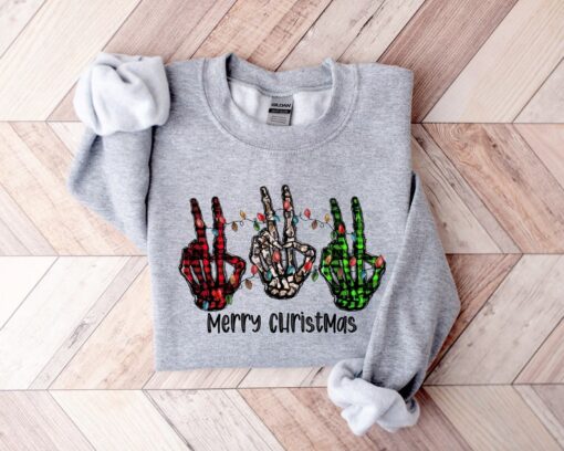 Merry Christmas Sweatshirt, Christmas Skeleton Hands Shirt, Christmas Sweater, Xmas Shirt, Christmas Sweatshirt