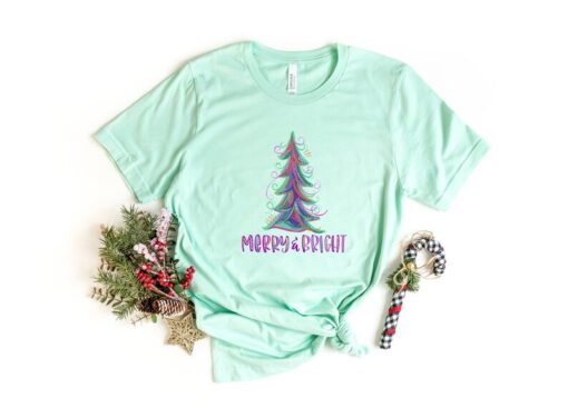 Merry and Bright T-Shirt, Christmas Shirt, Christmas Tree T-Shirt, Xmas Shirt, Christmas Gift, Family Shirt