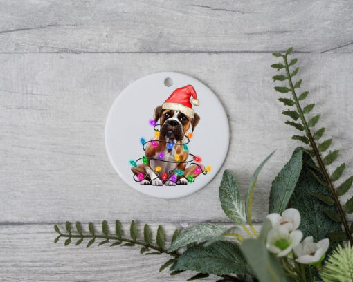 Boxer Christmas Light, Personalized Pet Ornament With Name, Custom Dog Christmas Ornament