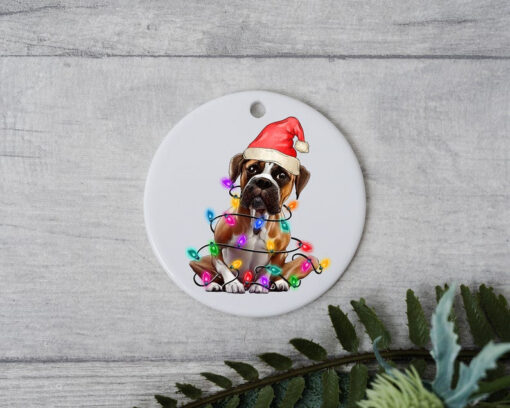 Boxer Christmas Light, Personalized Pet Ornament With Name, Custom Dog Christmas Ornament