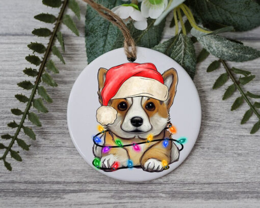 Corgi Christmas Light, Personalized Pet Ornament With Name, Custom Dog Christmas Ornament