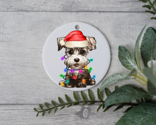 Miniature Shanauzer Christmas, Personalized Pet Ornament, Custom Dog Christmas Ornament, Personalized Ornament, Dog Santa Hat