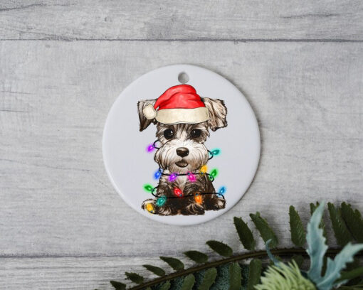 Miniature Shanauzer Christmas, Personalized Pet Ornament, Custom Dog Christmas Ornament, Personalized Ornament, Dog Santa Hat