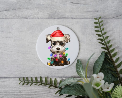 Miniature Shanauzer Christmas, Personalized Pet Ornament, Custom Dog Christmas Ornament, Personalized Ornament, Dog Santa Hat