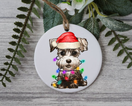 Miniature Shanauzer Christmas, Personalized Pet Ornament, Custom Dog Christmas Ornament, Personalized Ornament, Dog Santa Hat