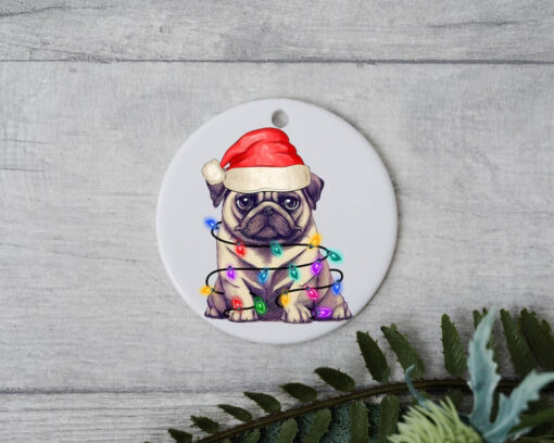 Pug Dog Christmas, Personalized Pet Ornament W/ Name, Custom Dog Christmas Ornament, Personalized Ornament, Dog W/ Santa Hat