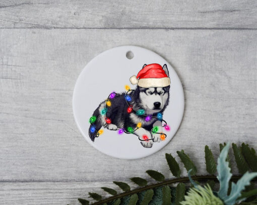 Siberian Dog Christmas, Personalized Pet Ornament, Custom Dog Christmas Ornament, Dog Ornament, Dog Santa Hat