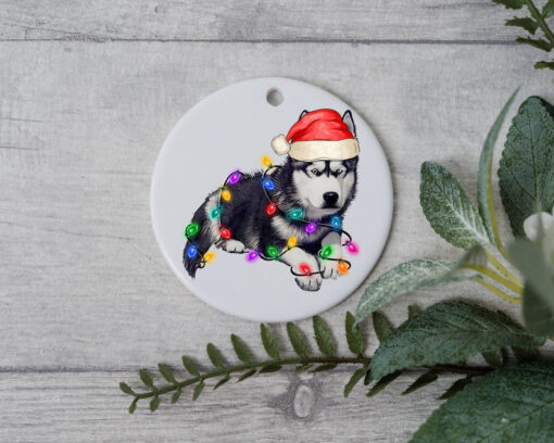 Siberian Dog Christmas, Personalized Pet Ornament, Custom Dog Christmas Ornament, Dog Ornament, Dog Santa Hat