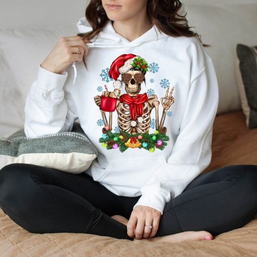 Santa Skeleton With Cup Hoodie, Skeleton Christmas, Christmas Hoodie, Skeleton Hoodie, Skeleton Coffee