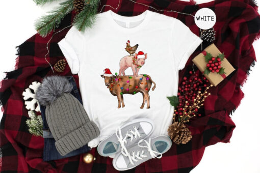 Farm Animals Christmas Shirt, Christmas Pig T-Shirt, Country Christmas Shirt, Christmas Chicken Shirt, Farm Animal Shirt