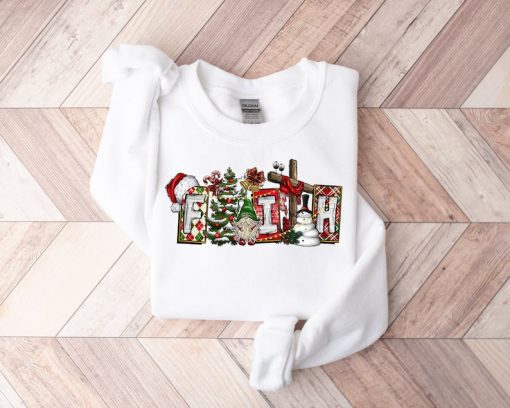 Christmas With Cross Sweatshirt, Christmas Gift, Holiday Gift, Christmas Family Matching Shirt, Faith Christmas Shirt