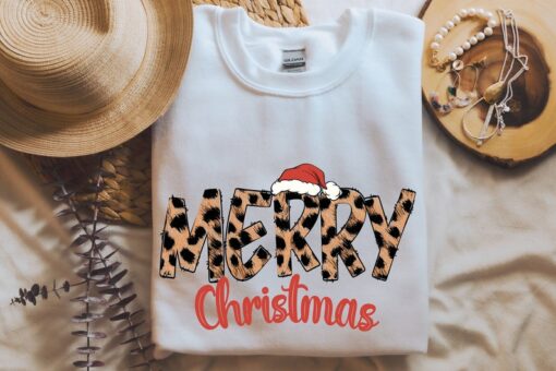 Leopard Christmas Sweatshirt, Merry Christmas Sweatshirt, Christmas Family Shirt, Christmas Gift