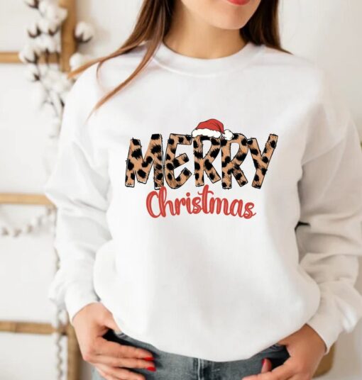 Leopard Christmas Sweatshirt, Merry Christmas Sweatshirt, Christmas Family Shirt, Christmas Gift