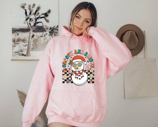 Christmas gift hoodie, Women's hoodie, xmas design hoodie, Merry and Bright shirt, snowman