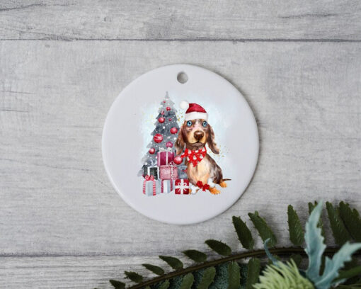 Dachshund Christmas Tree Ornament, Personalized Pet Ornament, Custom Dog Christmas Ornament, Dog Santa Hat