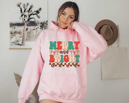 Christmas hoodie, Christmas gift hoodie, Women's hoodie, Merry and Bright shirt