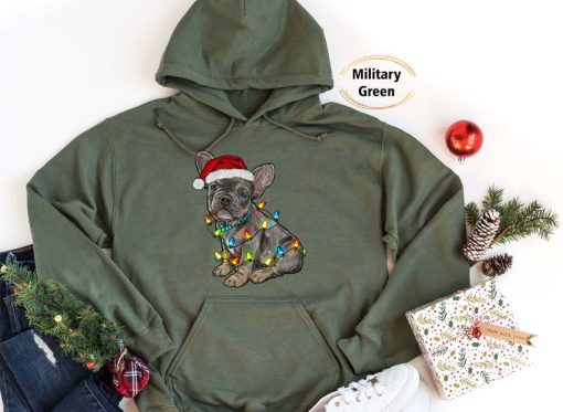 Bulldog Hoodie, Christmas Dog Hoodie, Bulldog Christmas lights Hoodie, Woman s Christmas hoodie, Dog lover Hoodie