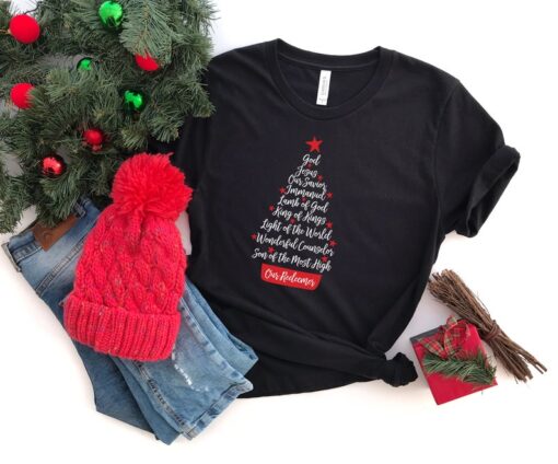 Christian Christmas Shirt, Names of Jesus Christmas Tree, Jesus Shirt, Christian Family Christmas Gift