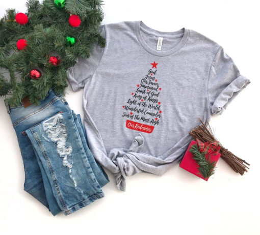 Christian Christmas Shirt, Names of Jesus Christmas Tree, Jesus Shirt, Christian Family Christmas Gift