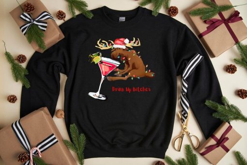 Drink Up Bitches it's Christmas Sweatshirt, Christmas Women's Crewneck, Funny Christmas Gift