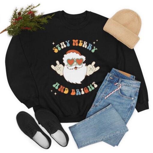 Stay Merry and Bright Sweatshirt, Vintage Christmas Sweatshirt, Retro Santa Sweatshirt, Merry and Bright Sweatshirt