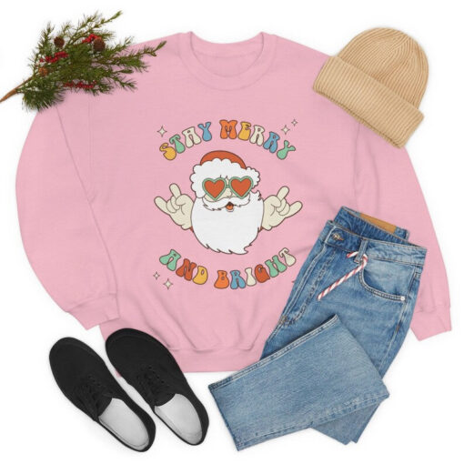 Stay Merry and Bright Sweatshirt, Vintage Christmas Sweatshirt, Retro Santa Sweatshirt, Merry and Bright Sweatshirt