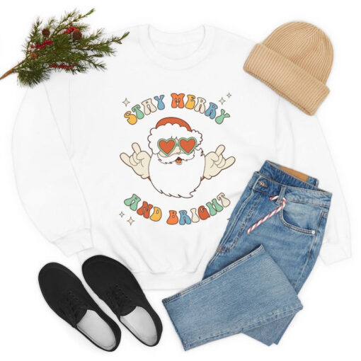 Stay Merry and Bright Sweatshirt, Vintage Christmas Sweatshirt, Retro Santa Sweatshirt, Merry and Bright Sweatshirt