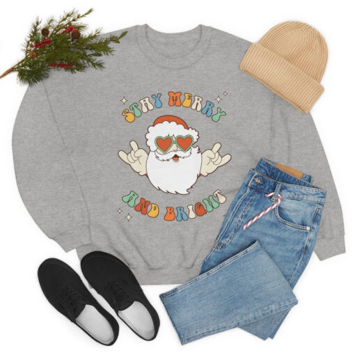 Stay Merry and Bright Sweatshirt, Vintage Christmas Sweatshirt, Retro Santa Sweatshirt, Merry and Bright Sweatshirt