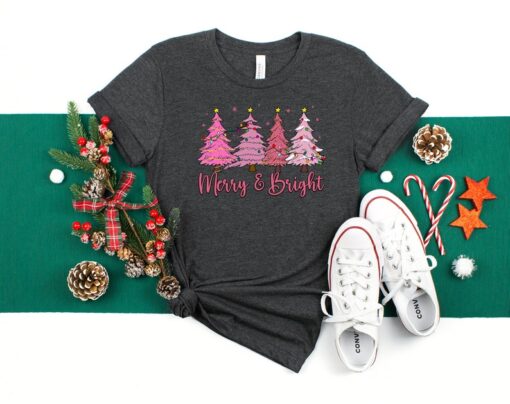 Christmas T-shirts for Women, Merry and Bright T-shirt, Christmas Holiday Shirt for Women, Christmas Shirt