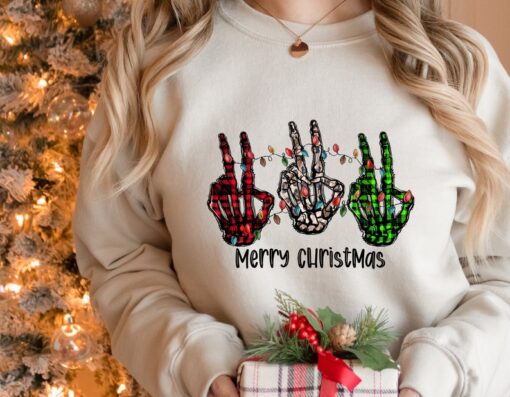 Merry Christmas Sweatshirt, Christmas Skeleton Hands Shirt, Christmas Sweater, Xmas Shirt, Christmas Sweatshirt