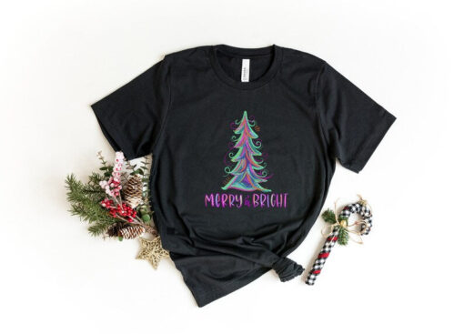 Merry and Bright T-Shirt, Christmas Shirt, Christmas Tree T-Shirt, Xmas Shirt, Christmas Gift, Family Shirt