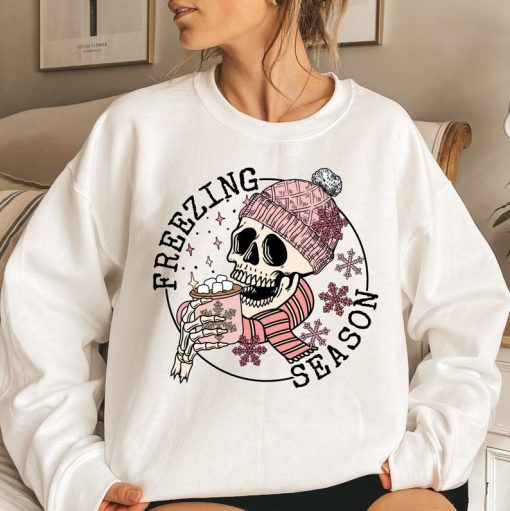 Freezing Season Skull Sweatshirt, Christmas Sweatshirt, Skull Sweatshirt, Christmas Skeleton Sweater