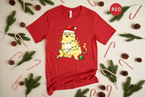 Christmas Cat Shirt, Cute Cat Shirt, Cat Mom Gift, Cat Lover Shirt, Santa Cat Shirt, Holiday Apparel