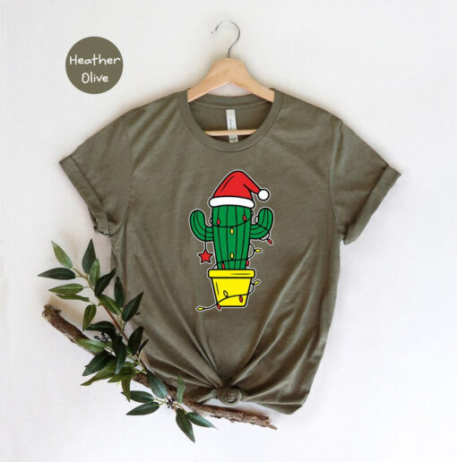 Christmas Lights Cactus Shirt, Holiday Cactus T-Shirt, Cute Cactus Shirt, Xmas Cactus Shirt, Western Christmas Shirt