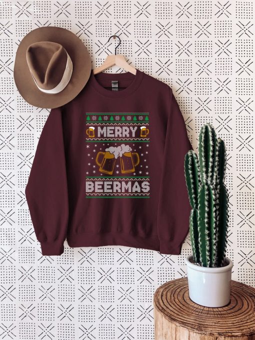 Merry Christmas Sweatshirt, Christmas Beer Shirt, Drinking Graphic Sweater