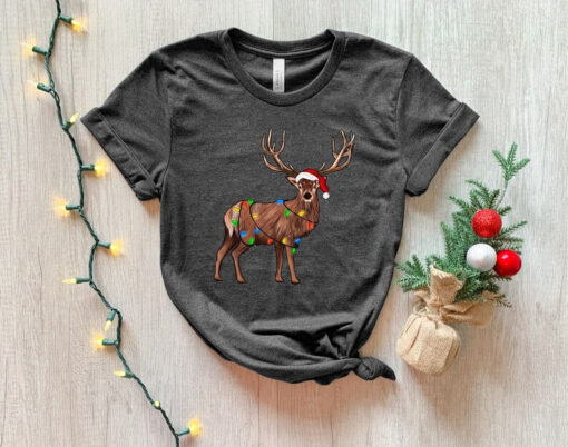 Reindeer Christmas Shirt, Christmas lights Shirt, Peeping Reindeer Shirt, Merry Christmas Shirt