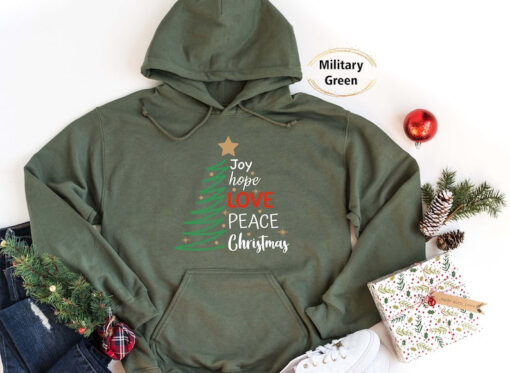 Christmas tree hoodie, joy hope love hoodie, Christian sweatshirt, Christmas gift sweatshirt, gift hoodie for woman