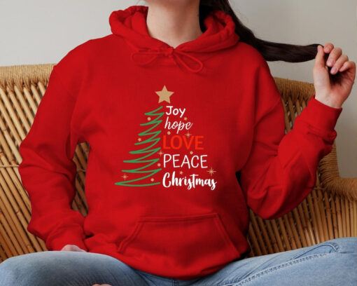 Christmas tree hoodie, joy hope love hoodie, Christian sweatshirt, Christmas gift sweatshirt, gift hoodie for woman