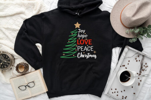 Christmas tree hoodie, joy hope love hoodie, Christian sweatshirt, Christmas gift sweatshirt, gift hoodie for woman