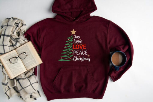 Christmas tree hoodie, joy hope love hoodie, Christian sweatshirt, Christmas gift sweatshirt, gift hoodie for woman