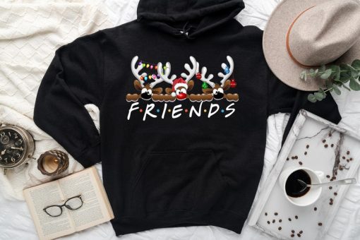 Reindeer horn hoodie, Christmas gift Hoodie, Friends Tv Show Logo, Friends Personalized Shirts, Besties Xmas Shirt