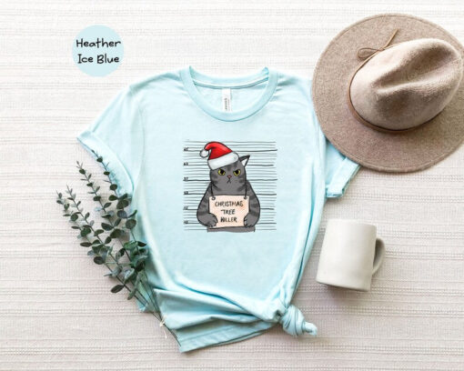 Christmas Tree Killer Shirt, Cute Christmas Cat Shirt, Arrested Cat Shirt, Christmas Animal Tee, Christmas T-Shirt