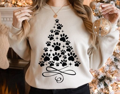 Paw Print Christmas Tree Sweatshirt, Christmas Sweatshirt, Christmas Pets Sweatshirt, Winter Sweater, Christmas Sweater