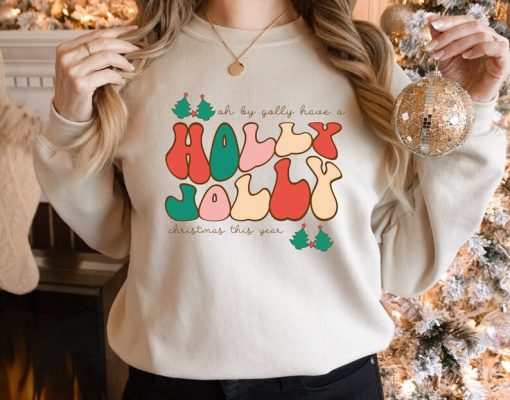 Holly Jolly Christmas, Christmas Sweatshirt, Christmas Trees Sweatshirt, Merry Christmas, New Year Sweatshirt