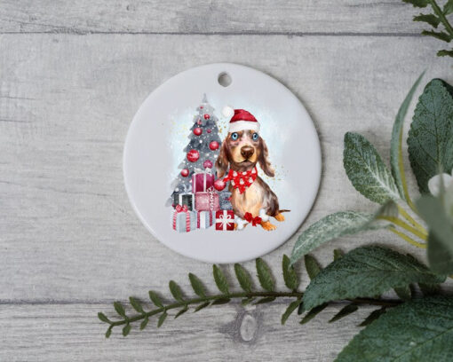 Dachshund Christmas Tree Ornament, Personalized Pet Ornament, Custom Dog Christmas Ornament, Dog Santa Hat